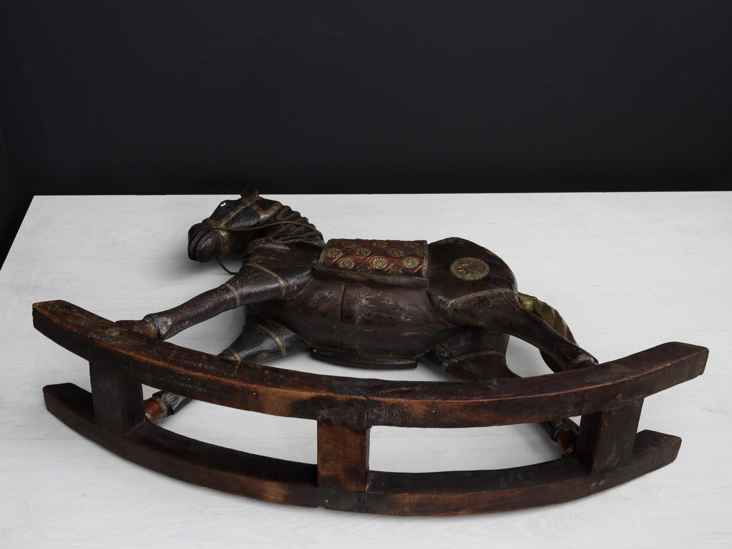 Vintage Wooden Rocking Horse Sculpture | Wooden Horse Figure - Horse Decor