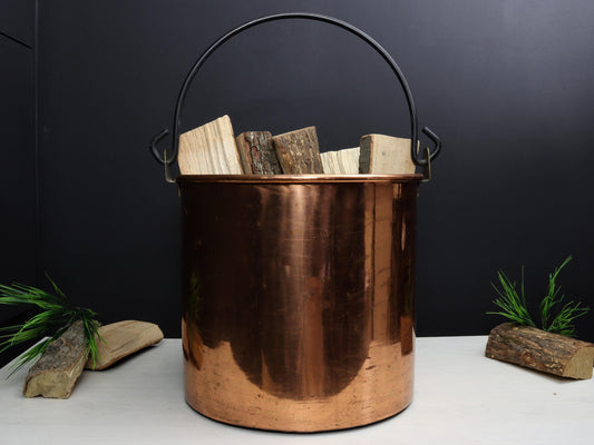 Vintage Copper Pot - Log Holder|Copper Kettle- Firewood Holder|Copper Cauldron-Vintage Home Decor