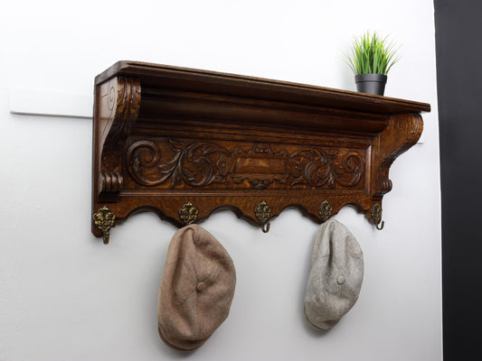 Antique Wall Coat Rack with Shelf | Vintage Home Decor | Wood Coat Rack | Unique Gift Ideas