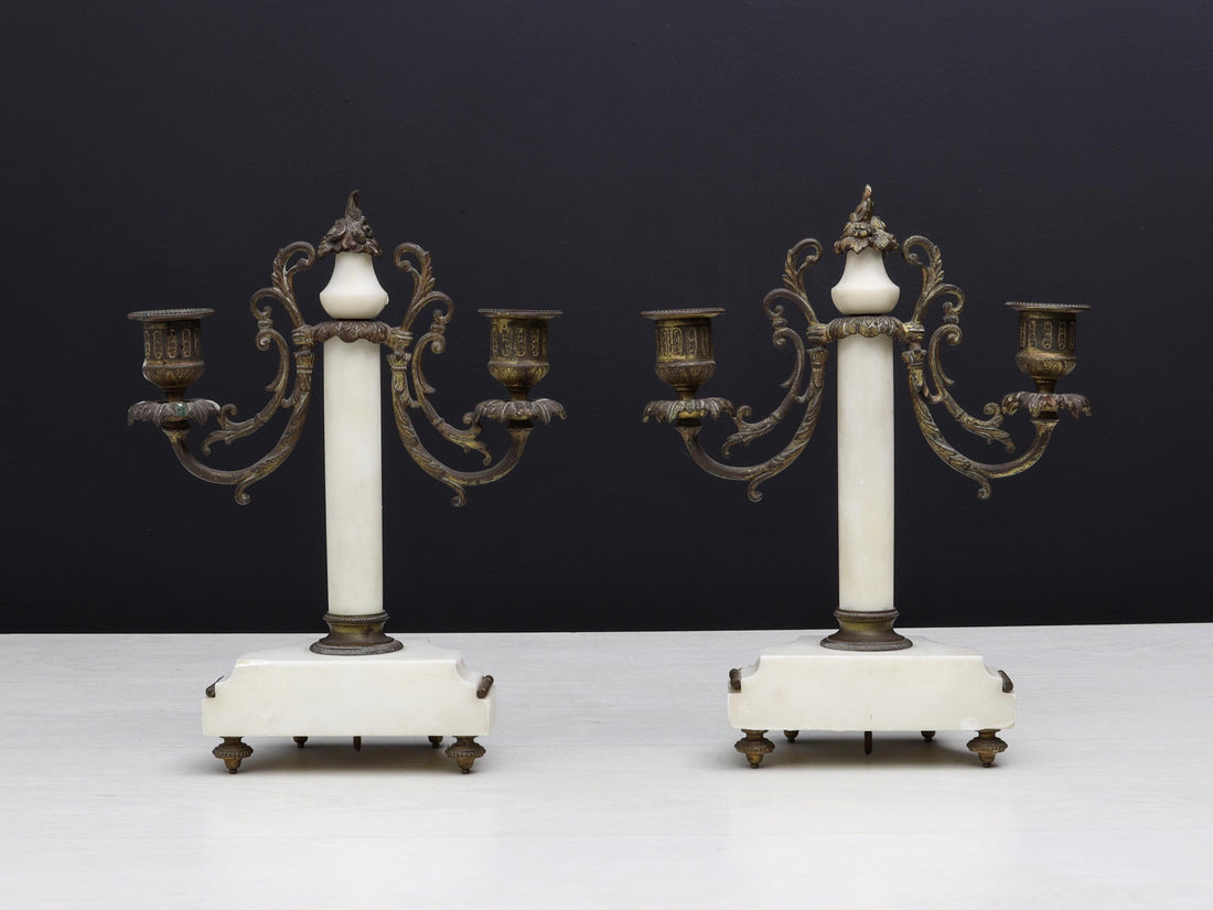 French Antique -Brass Candle Holder Set | Antique Candelabras - Unique Gift Ideas | Vintage Home Decor