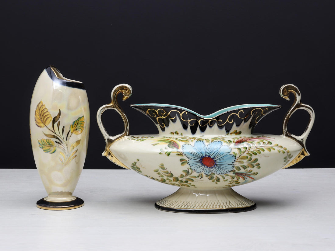 H.Bequet Jardiniere & Porcelain Vase | Center Piece Vase-Vintage Home Decor | Decorative Vase-Unique Gift Ideas