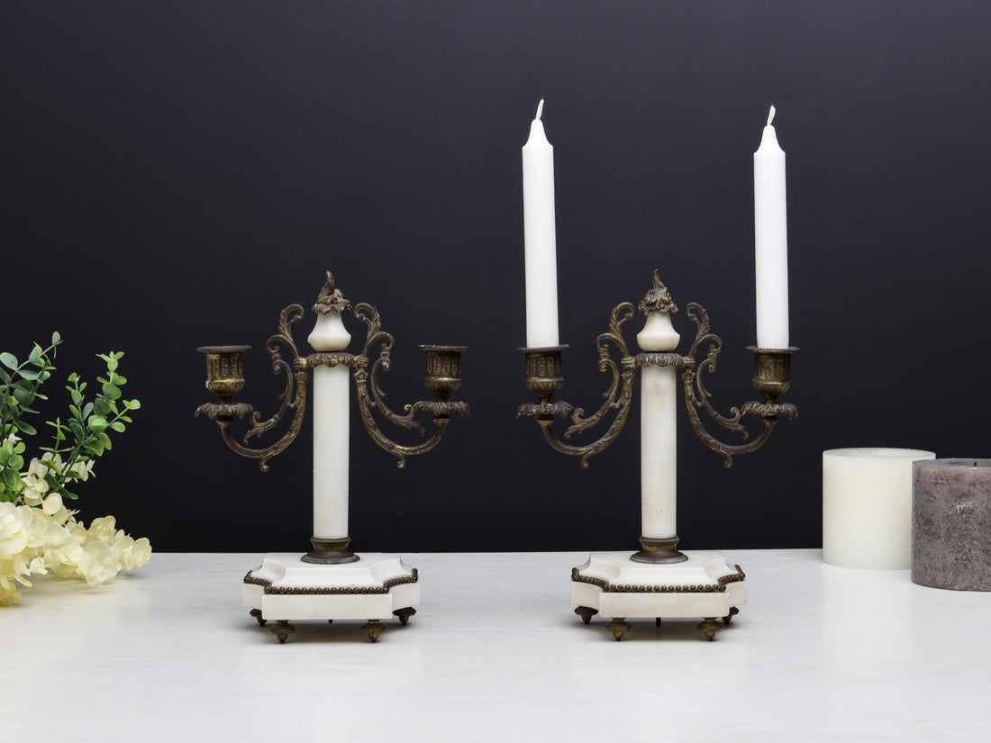French Antique Candle Stick Holder Set | Antique Candelabras | Brass Candle Holder | Unique Gift Ideas | Vintage Home Decor