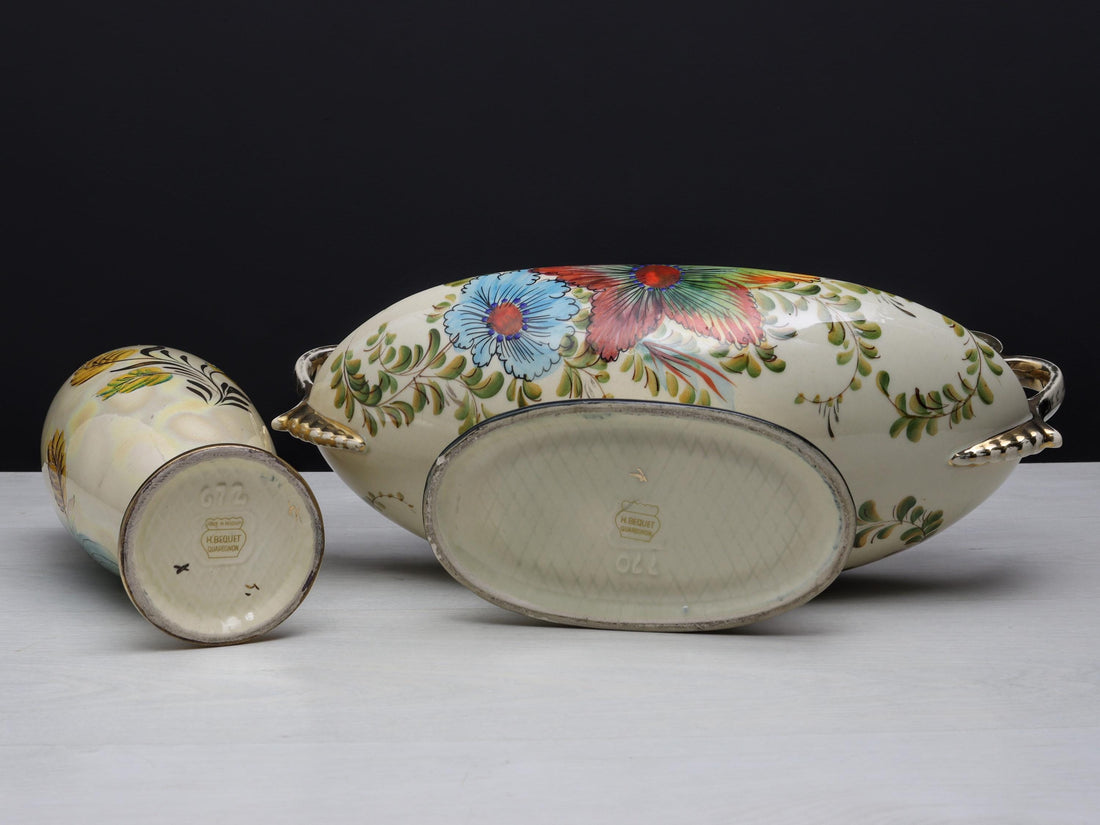 H.Bequet Jardiniere & Porcelain Vase | Center Piece Vase-Vintage Home Decor | Decorative Vase-Unique Gift Ideas