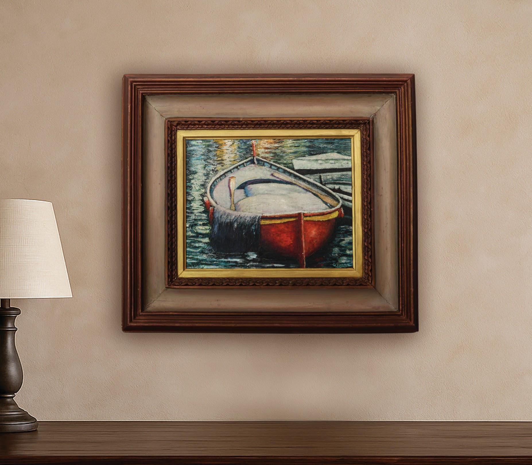 This vintage oil painting is a beautiful piece of European art that's perfect for adding a touch of nautical decor to your space. This stunning signed  original artwork captures a serene scene from the picturesque coastal town of Camogli, Italy.