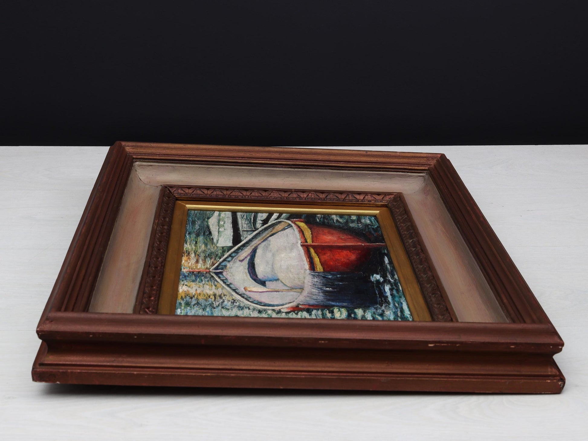 Vintage Boat Oil Painting, 1978 Nautical Decor, Camogli Italy Original Artwork, European Coastal Art