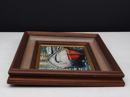 Vintage Boat Oil Painting, 1978 Nautical Decor, Camogli Italy Original Artwork, European Coastal Art