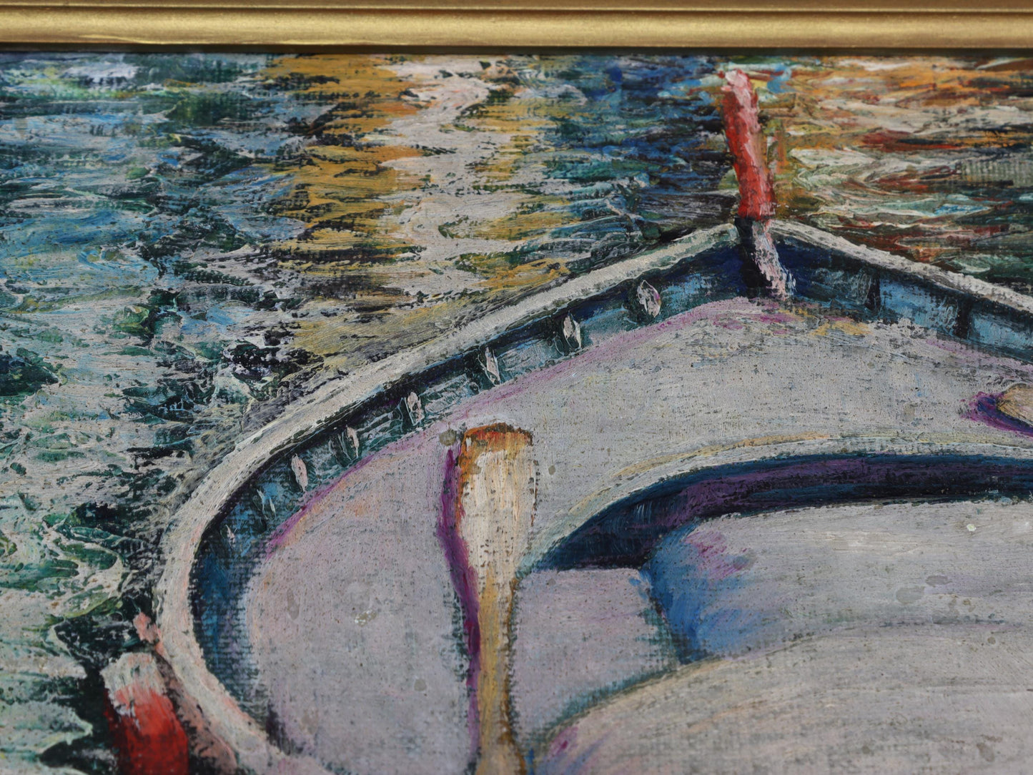 Vintage Boat Oil Painting, 1978 Nautical Decor, Camogli Italy Original Artwork, European Coastal Art