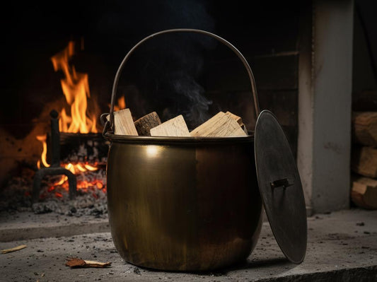 Heavy solid antique copper pot with original copper lid, perfect for vintage home decor and firewood holders.