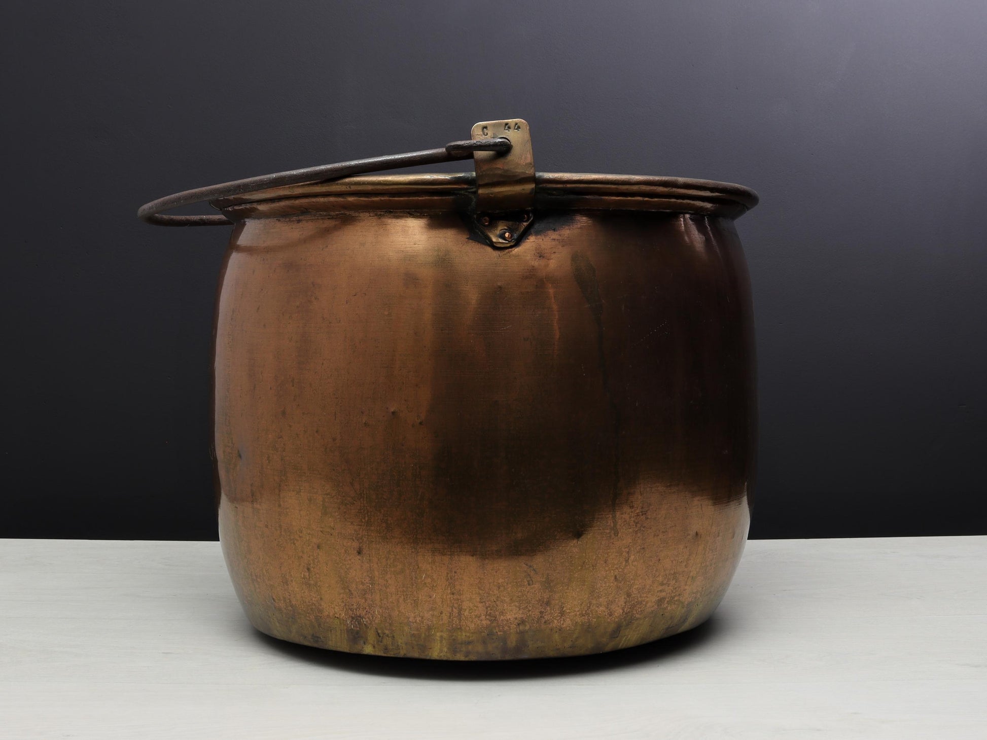 Antique Copper Cauldron with Original Copper Lid, Antique Kettle Firewood Holder, Log Holder for Vintage Home Decor