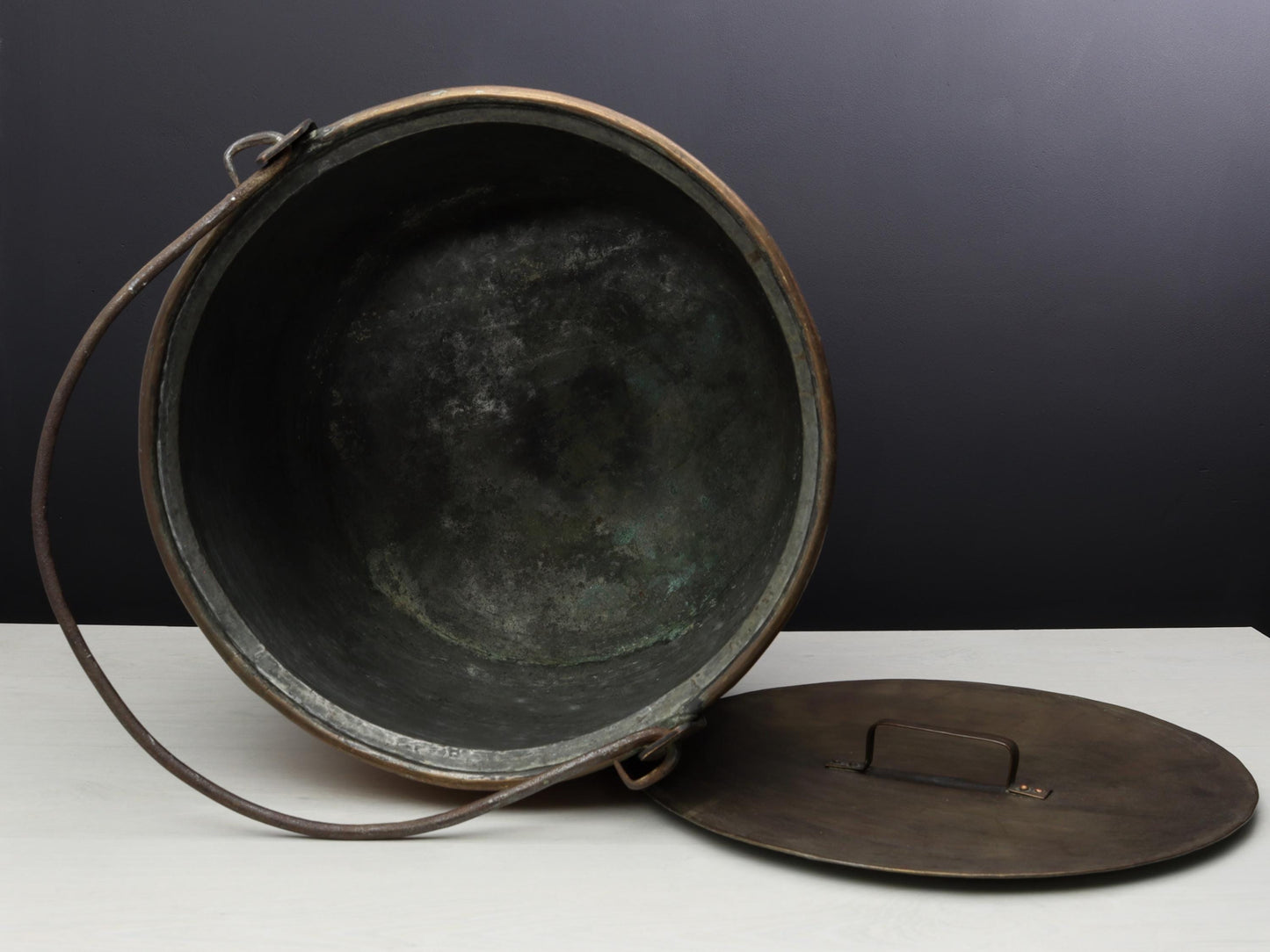 Antique Copper Cauldron with Original Copper Lid, Antique Kettle Firewood Holder, Log Holder for Vintage Home Decor