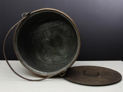 Antique Copper Cauldron with Original Copper Lid, Antique Kettle Firewood Holder, Log Holder for Vintage Home Decor