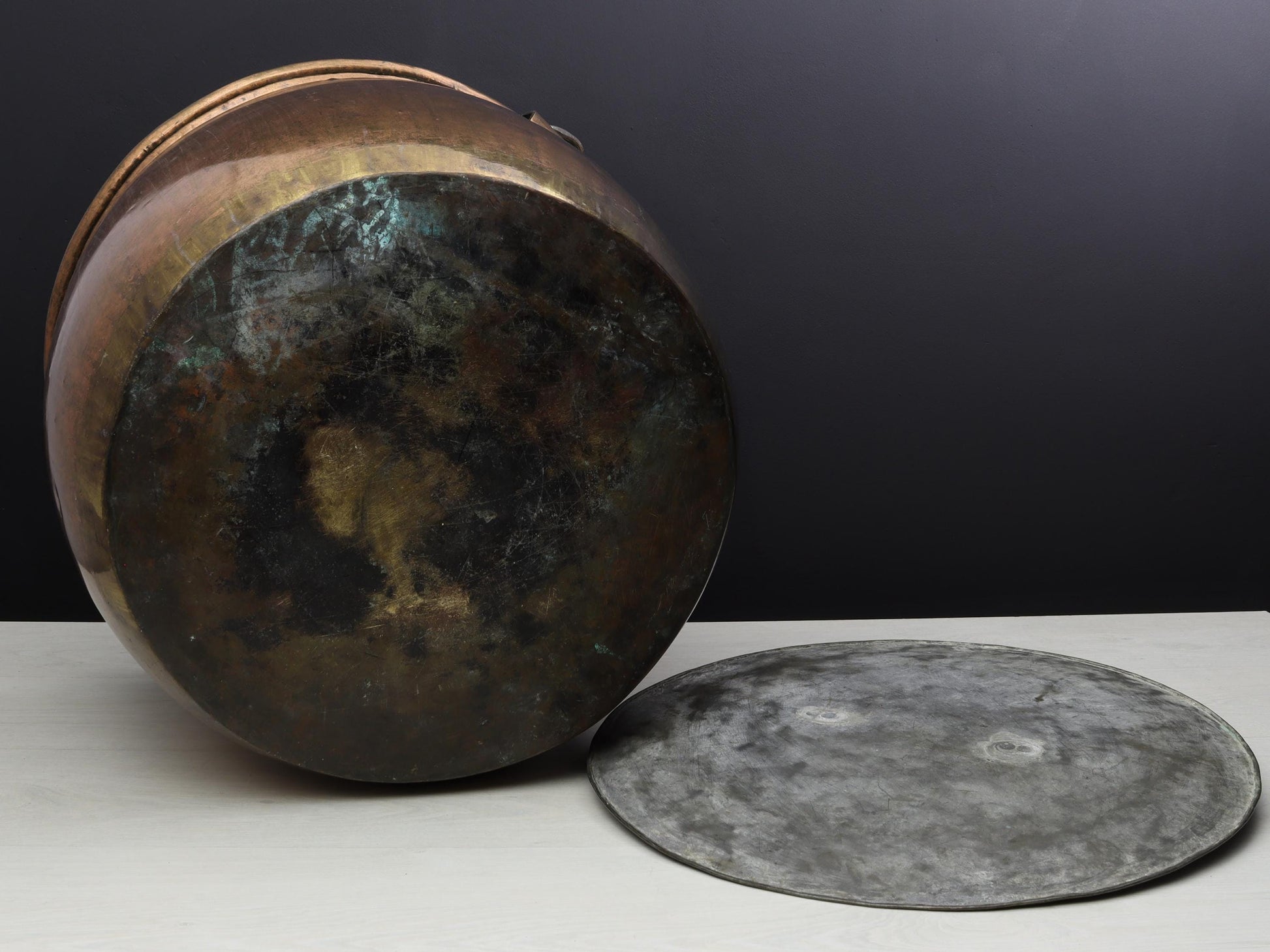 Antique Copper Cauldron with Original Copper Lid, Antique Kettle Firewood Holder, Log Holder for Vintage Home Decor