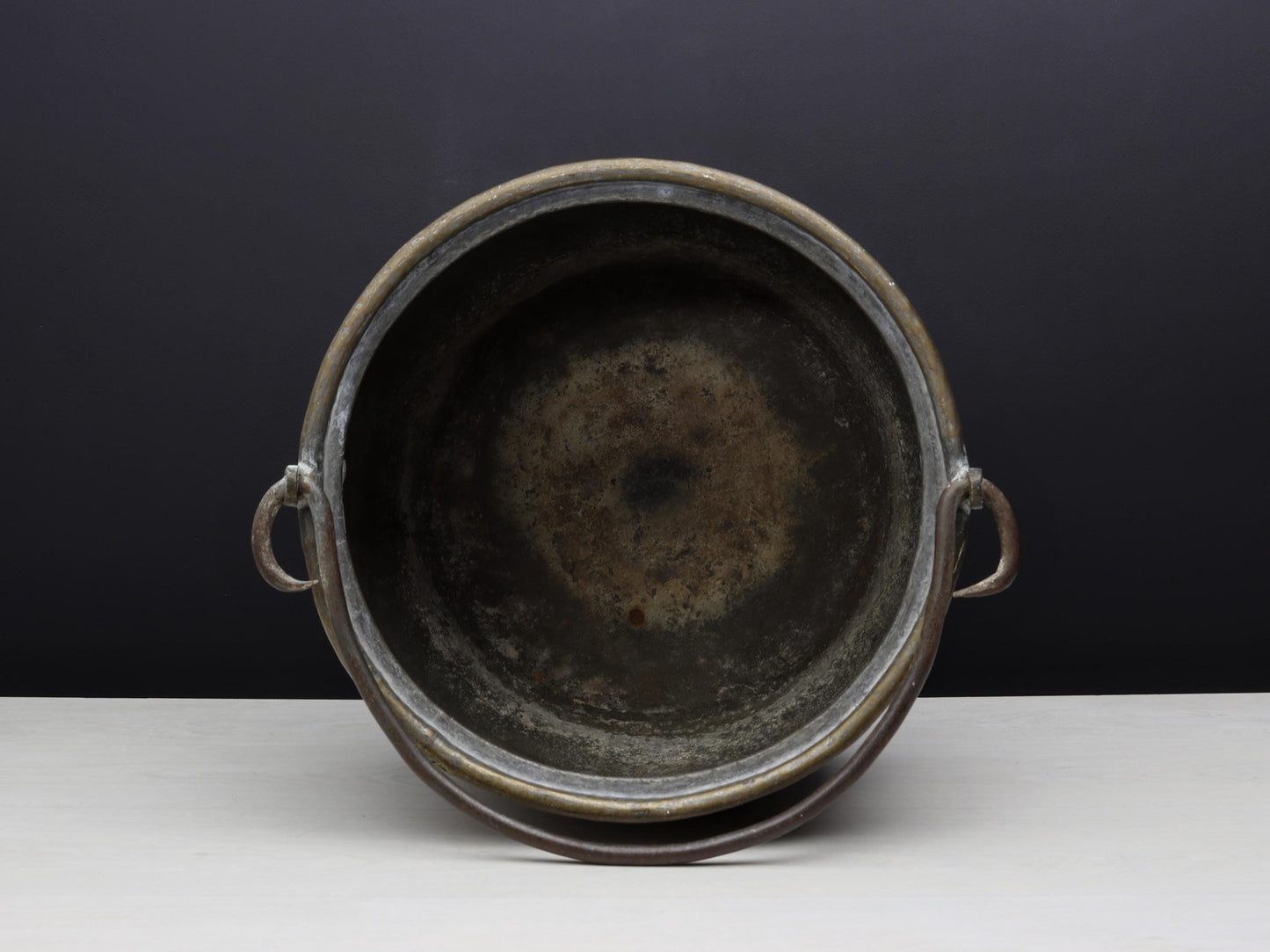 Antique Brass Kettle Cauldron - Late 1800s Copper Finish Firewood Log Holder