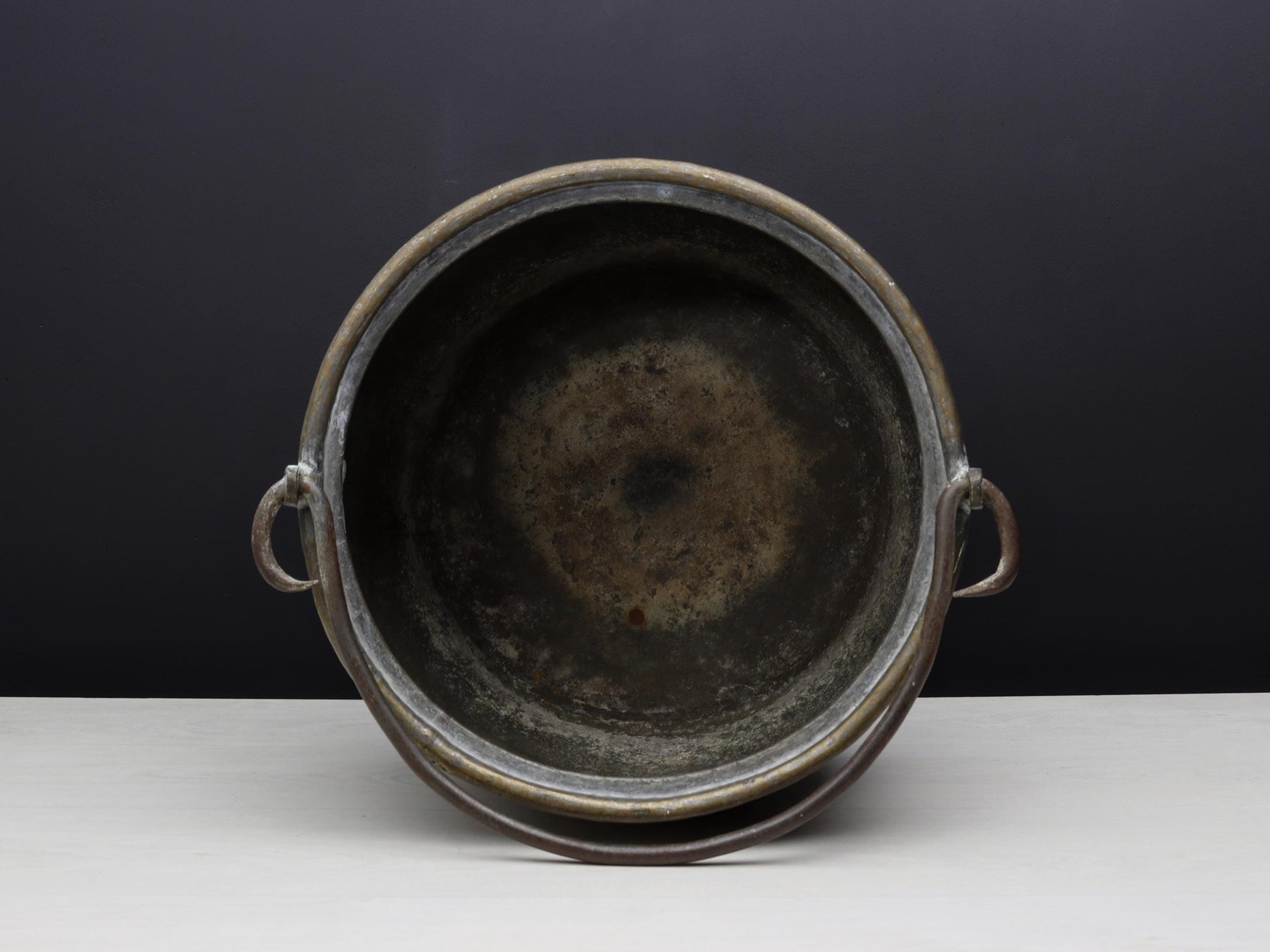 Antique Brass Kettle Cauldron - Late 1800s Copper Finish Firewood Log Holder