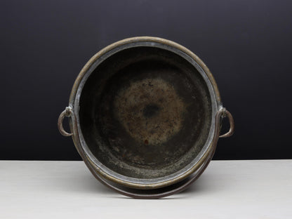 Antique Brass Kettle Cauldron - Late 1800s Copper Finish Firewood Log Holder