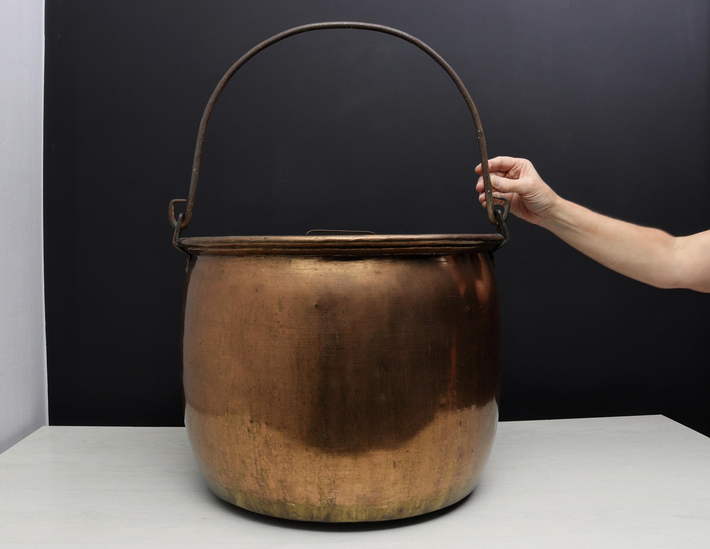 Antique Copper Cauldron with Original Copper Lid, Antique Kettle Firewood Holder, Log Holder for Vintage Home Decor