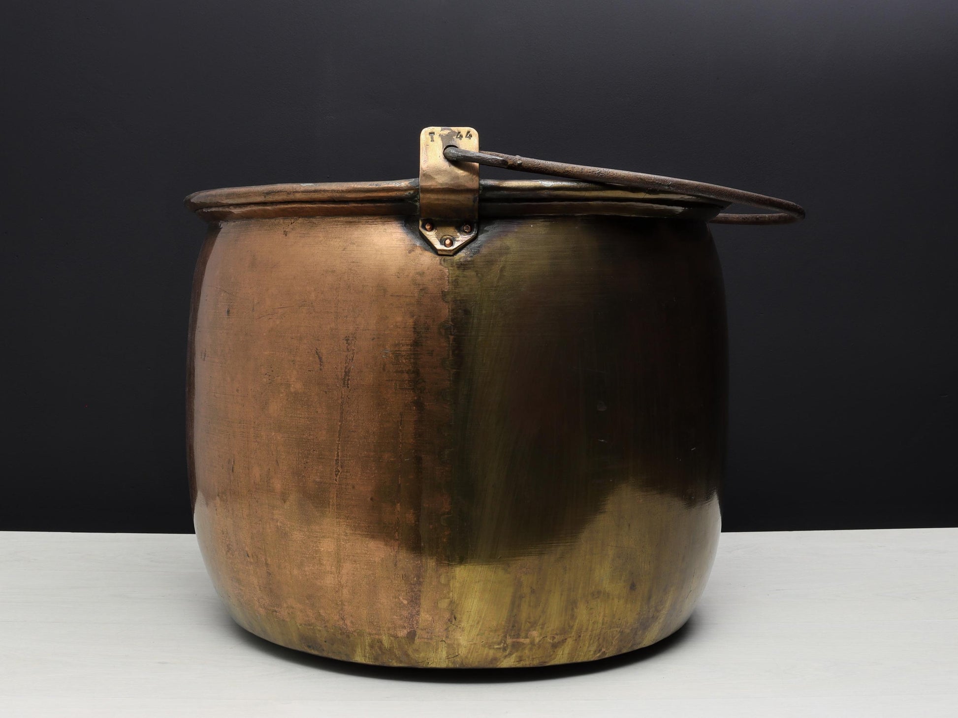 Antique Copper Cauldron with Original Copper Lid, Antique Kettle Firewood Holder, Log Holder for Vintage Home Decor