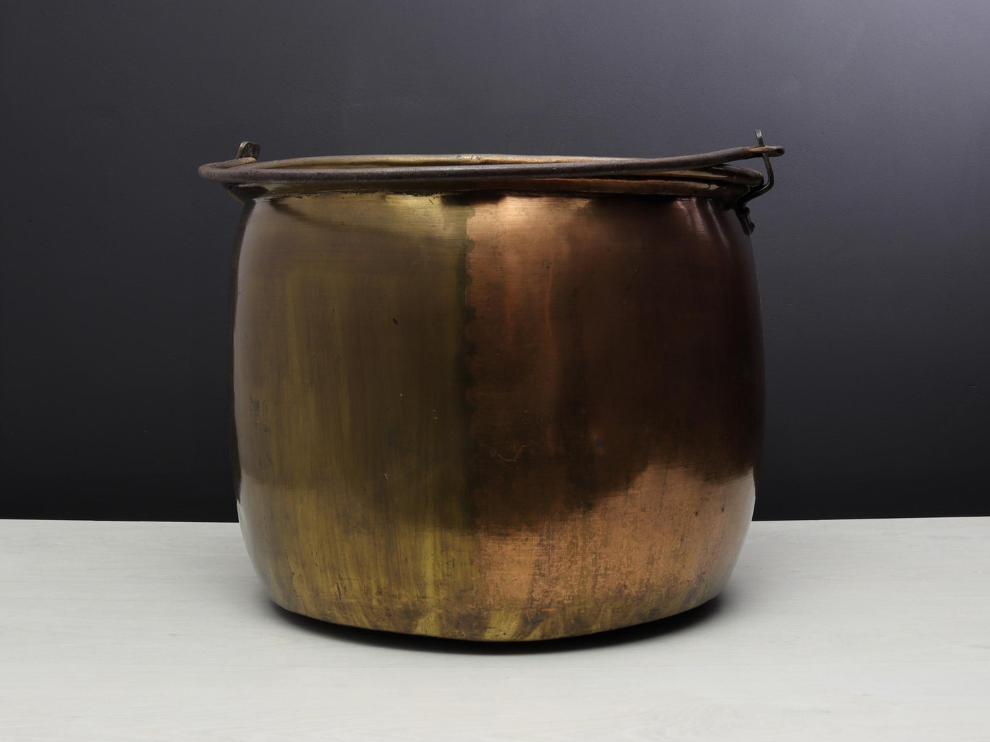 Antique Copper Cauldron with Original Copper Lid, Antique Kettle Firewood Holder, Log Holder for Vintage Home Decor