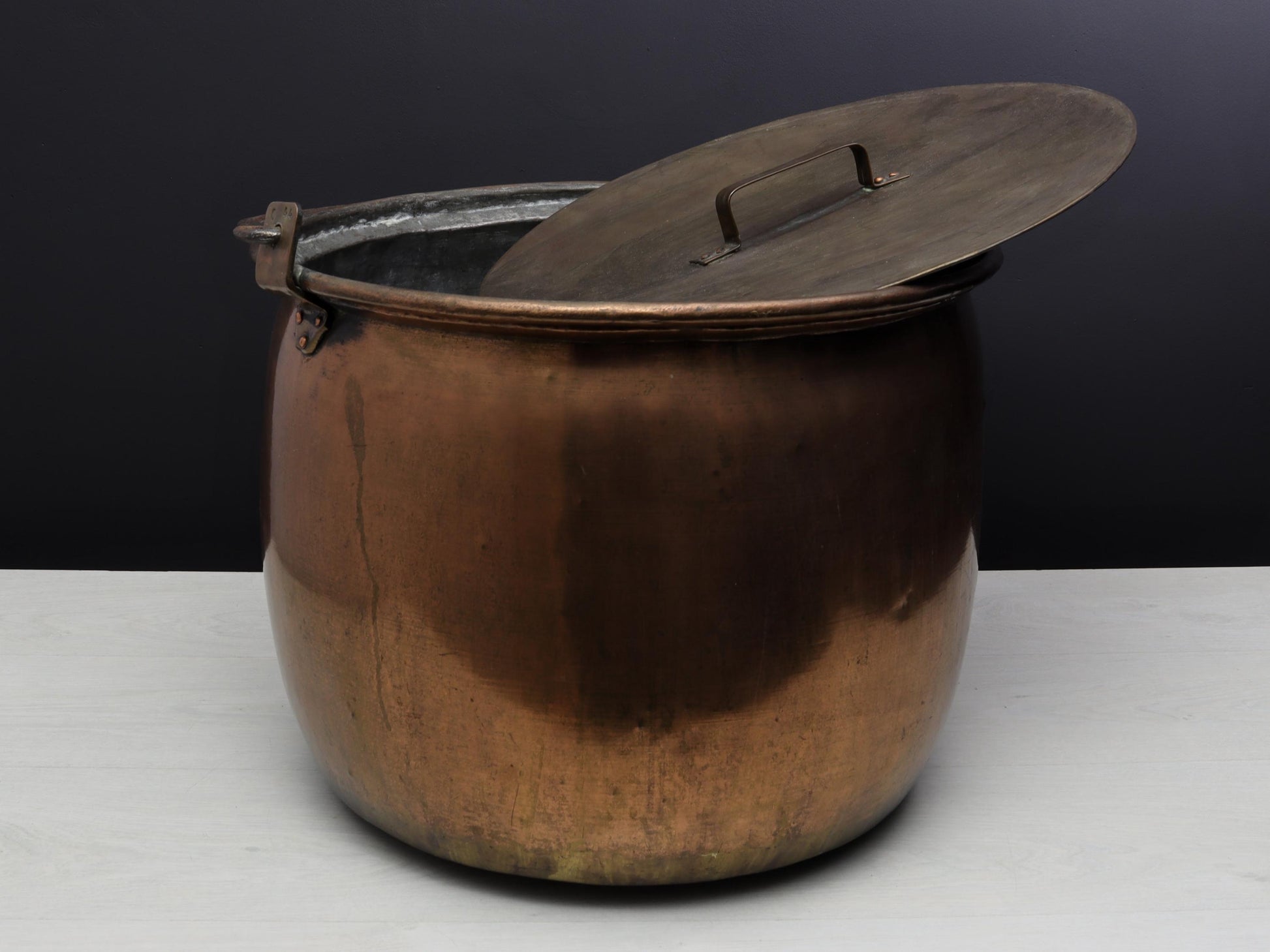 Antique Copper Cauldron with Original Copper Lid, Antique Kettle Firewood Holder, Log Holder for Vintage Home Decor