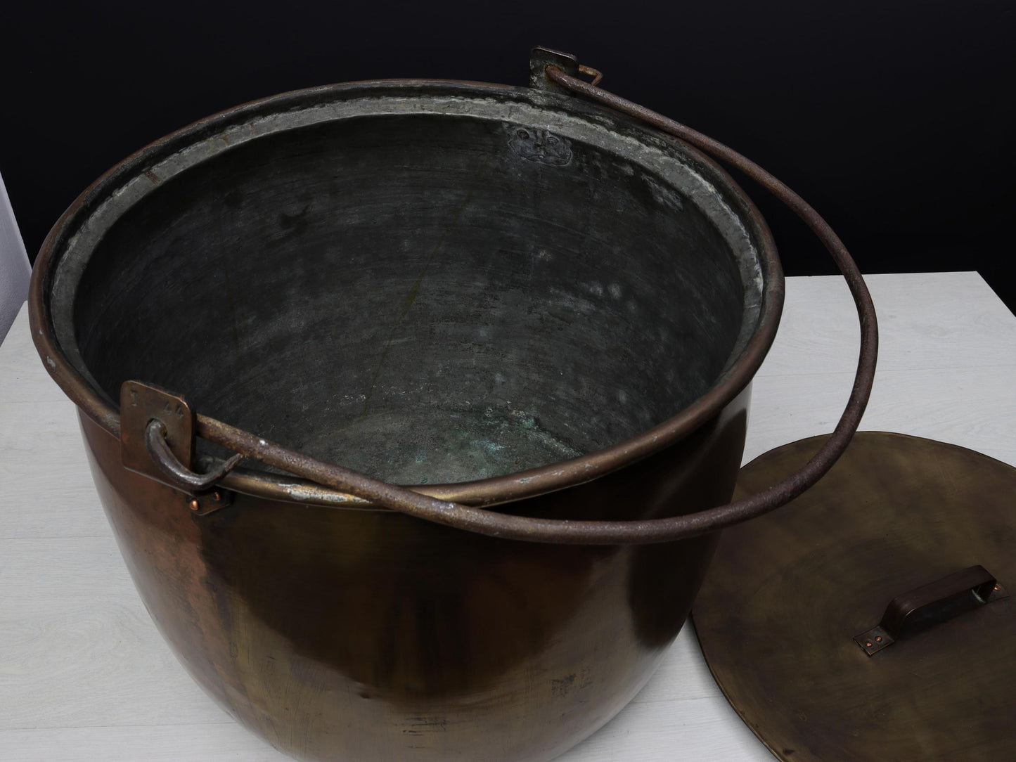 Antique Copper Cauldron with Original Copper Lid, Antique Kettle Firewood Holder, Log Holder for Vintage Home Decor