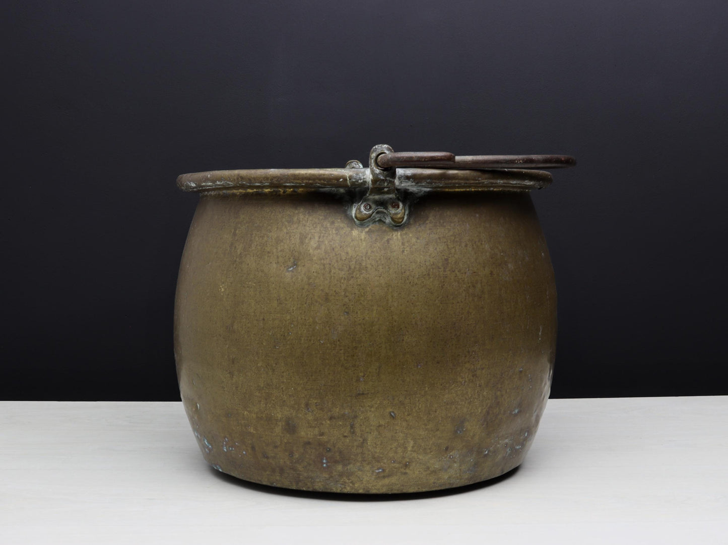 Antique Brass Kettle Cauldron - Late 1800s Copper Finish Firewood Log Holder