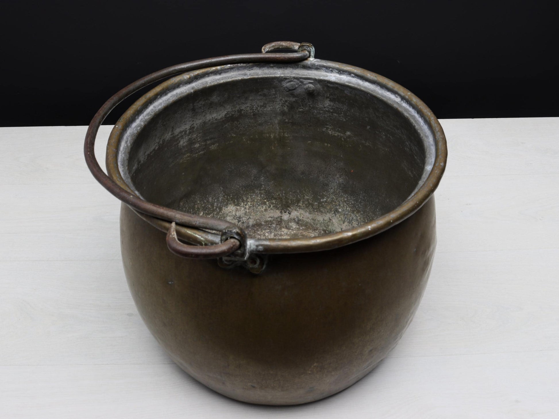 Antique Brass Kettle Cauldron - Late 1800s Copper Finish Firewood Log Holder