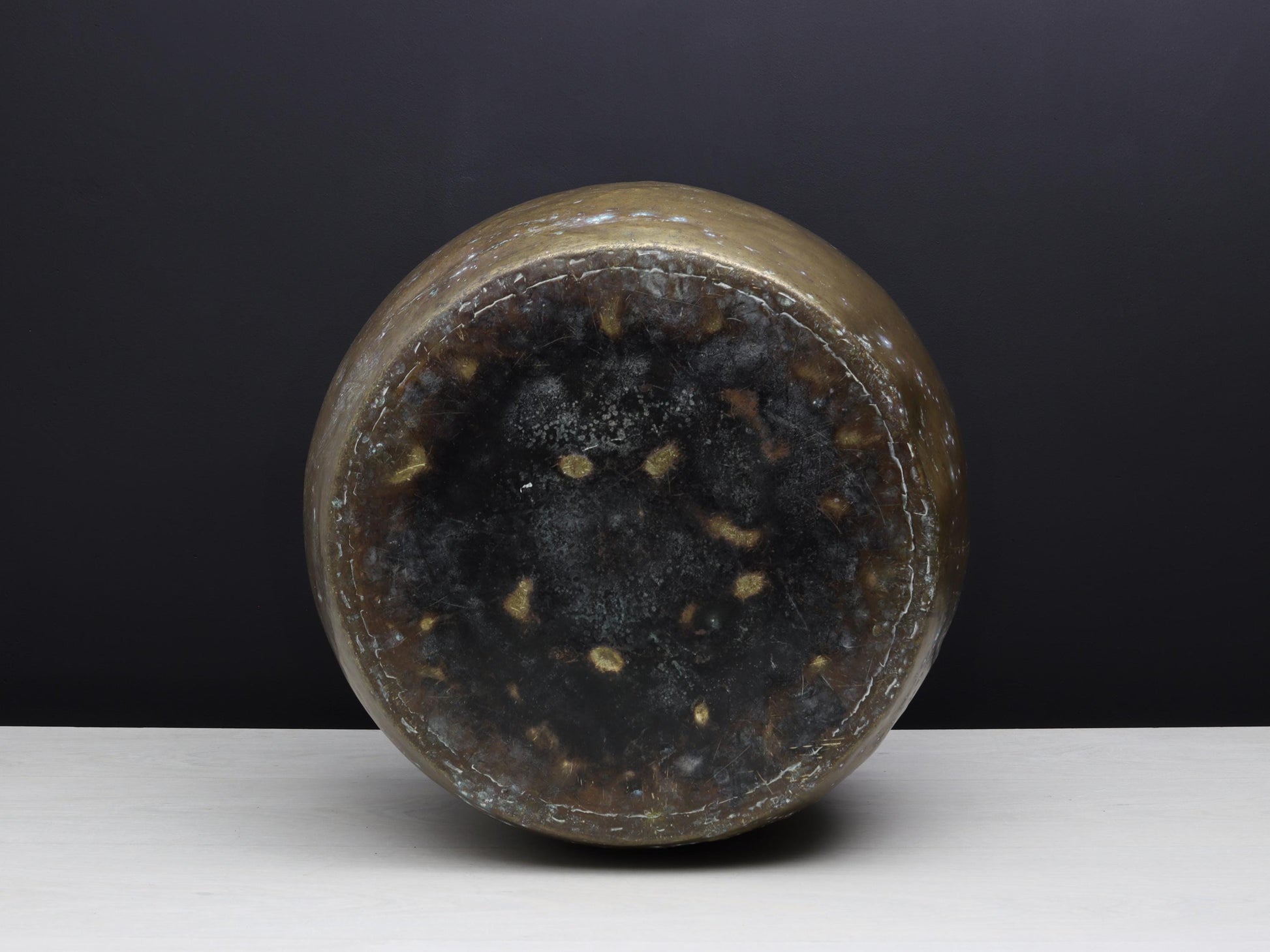 Antique Brass Kettle Cauldron - Late 1800s Copper Finish Firewood Log Holder