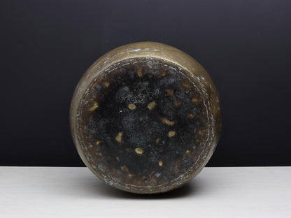 Antique Brass Kettle Cauldron - Late 1800s Copper Finish Firewood Log Holder