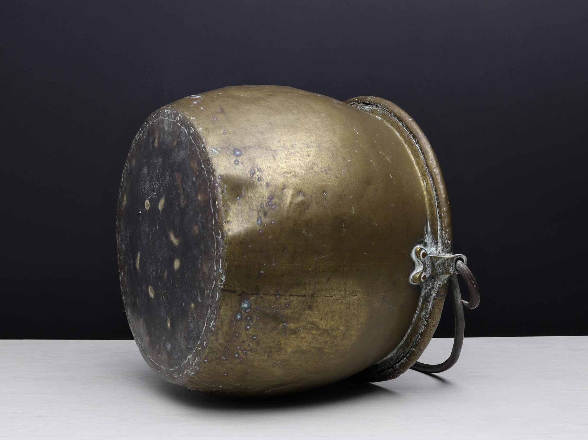 Antique Brass Kettle Cauldron - Late 1800s Copper Finish Firewood Log Holder