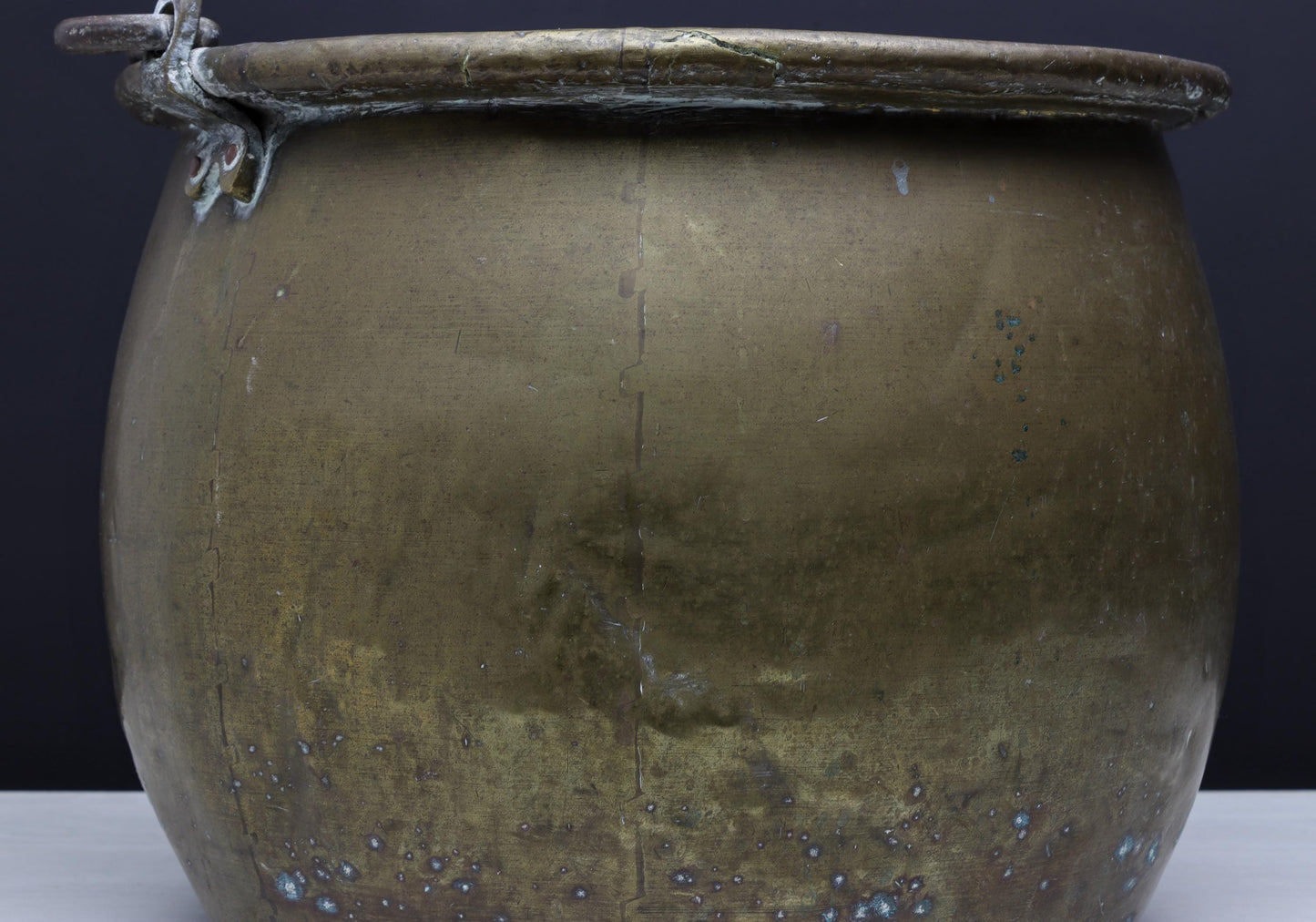 Antique Brass Kettle Cauldron - Late 1800s Copper Finish Firewood Log Holder