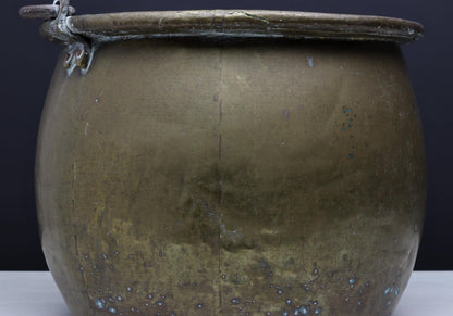 Antique Brass Kettle Cauldron - Late 1800s Copper Finish Firewood Log Holder