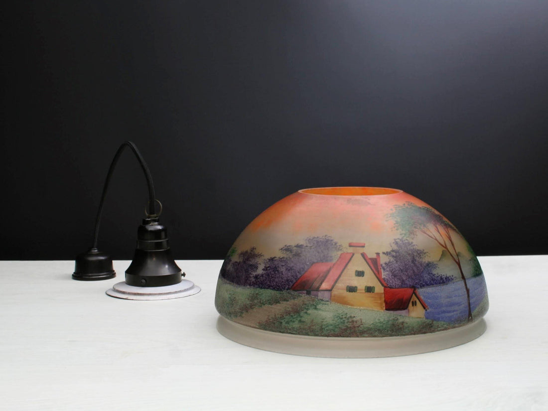 Vintage Hand-Painted Glass Pendant Light from Belgium-Unique Hanging Light-Vintage Home Decor