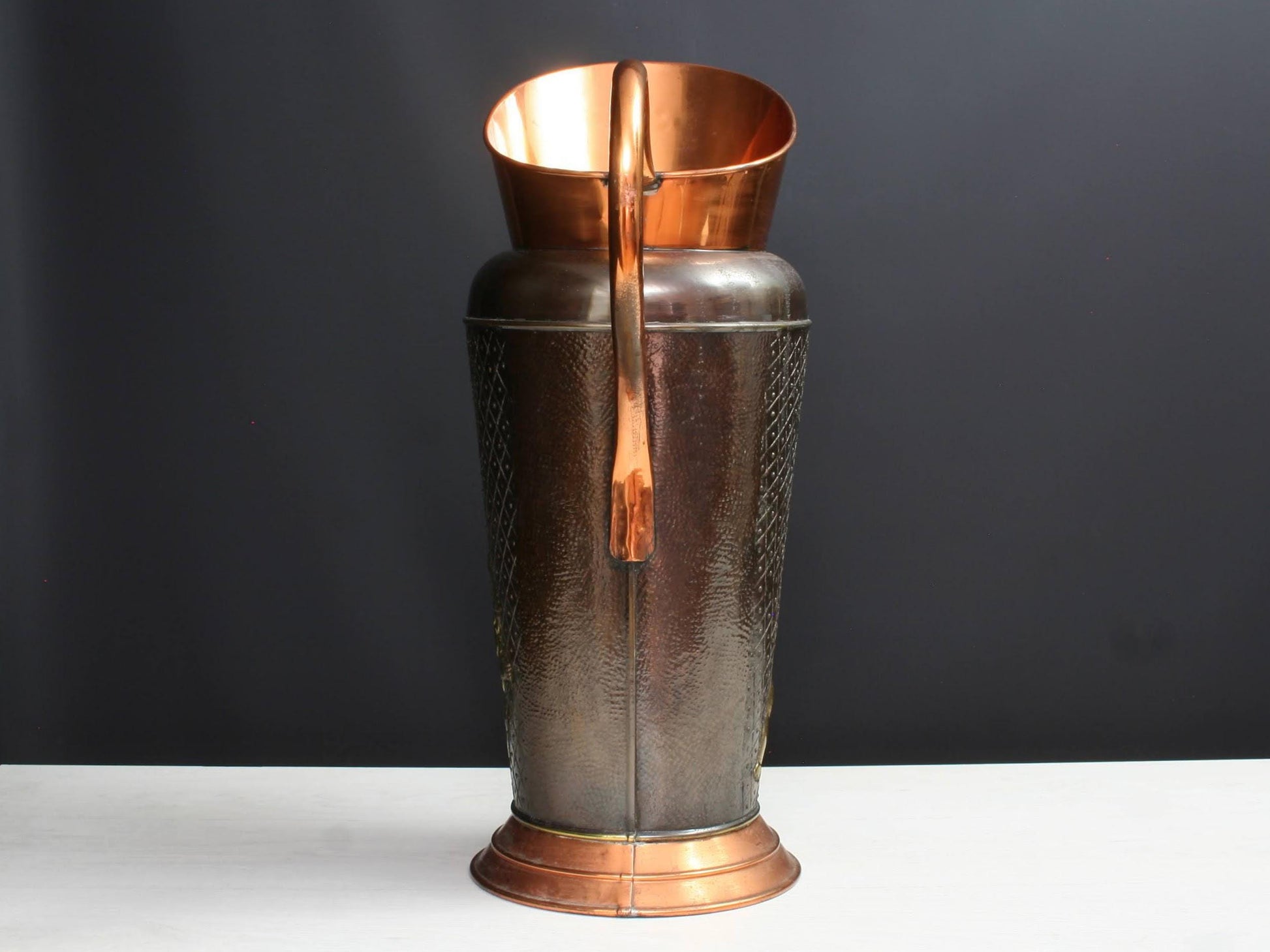 Vintage Two-Tone Copper Umbrella Stand with Brass Cherubs-Belgian Vintage Home Decor