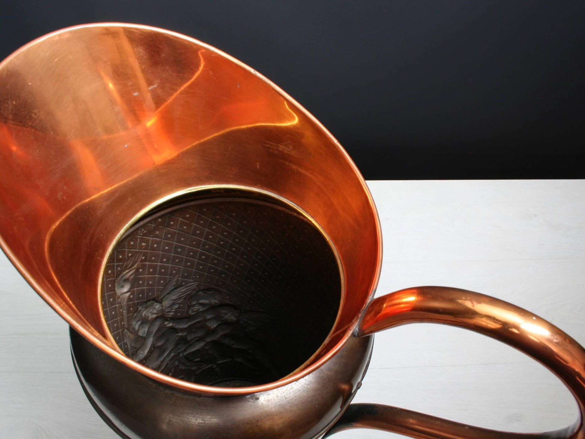 Vintage Two-Tone Copper Umbrella Stand with Brass Cherubs-Belgian Vintage Home Decor