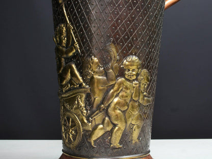 Vintage Two-Tone Copper Umbrella Stand with Brass Cherubs-Belgian Vintage Home Decor