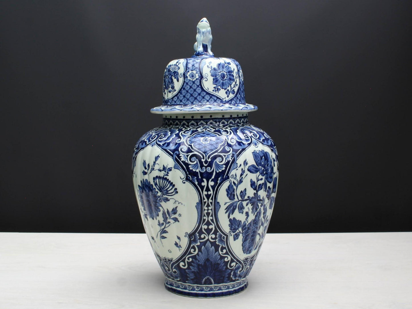 Delft Blue and White Vase -Large Ceramic Ginger Jar with Foo Dog Lid -Delft Pottery