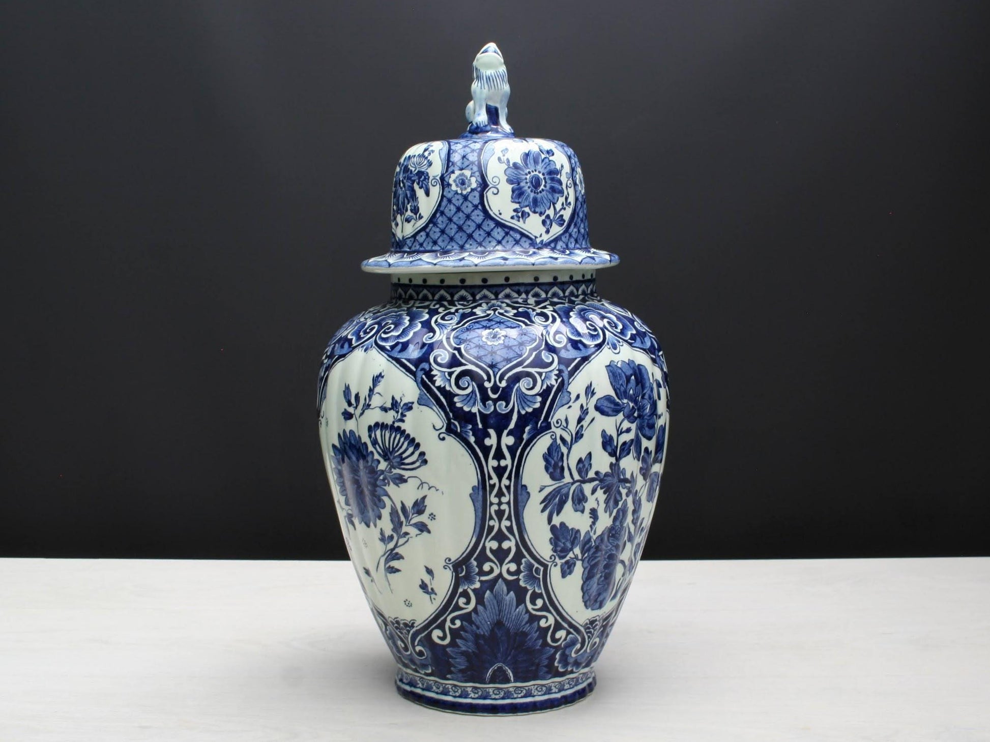 Delft Blue and White Vase -Large Ceramic Ginger Jar with Foo Dog Lid -Delft Pottery
