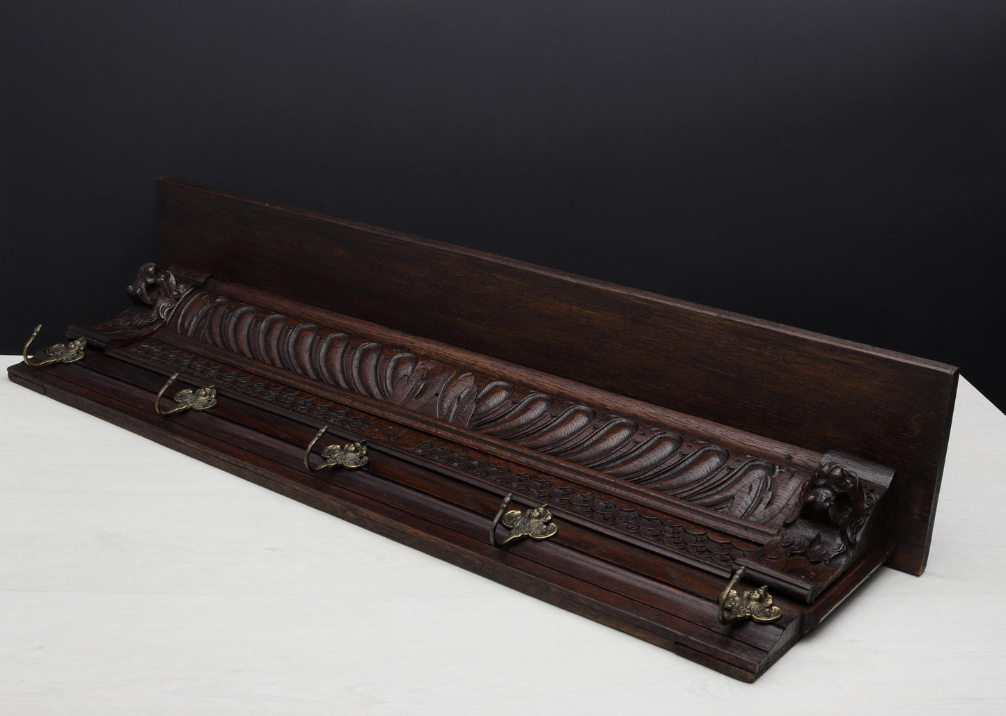 Antique Mechelen Style Coat Rack with Shelf – Wall Mount Entryway Decor
