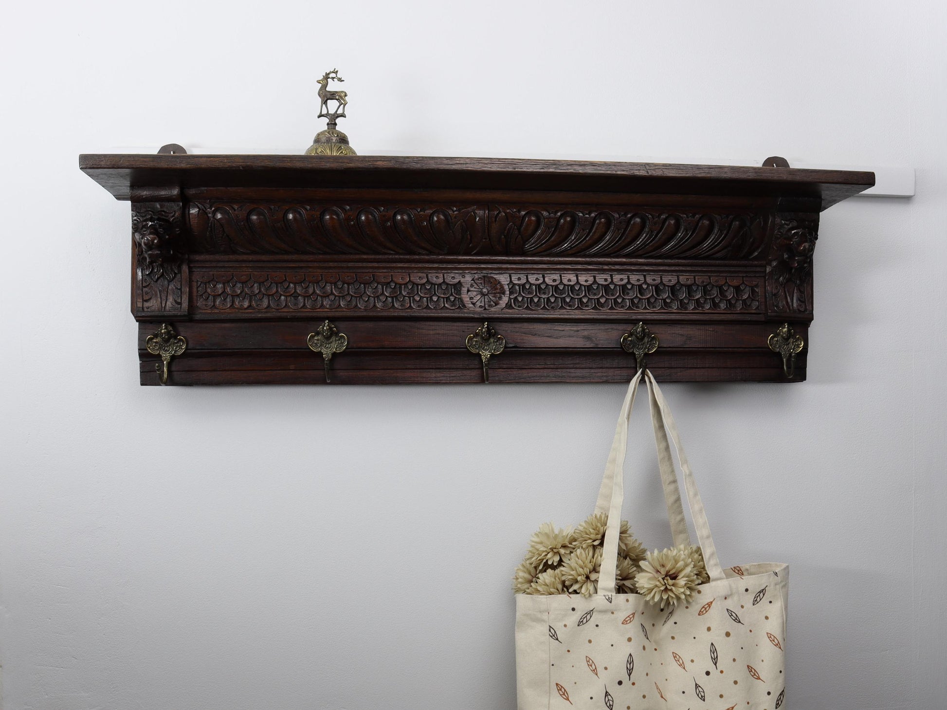Antique Coat Rack with Shelf - Mechelen Style Wall Mount Entryway Coat Rack - Vintage Home Decor