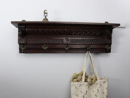 Antique Mechelen Style Coat Rack with Shelf – Wall Mount Entryway Decor