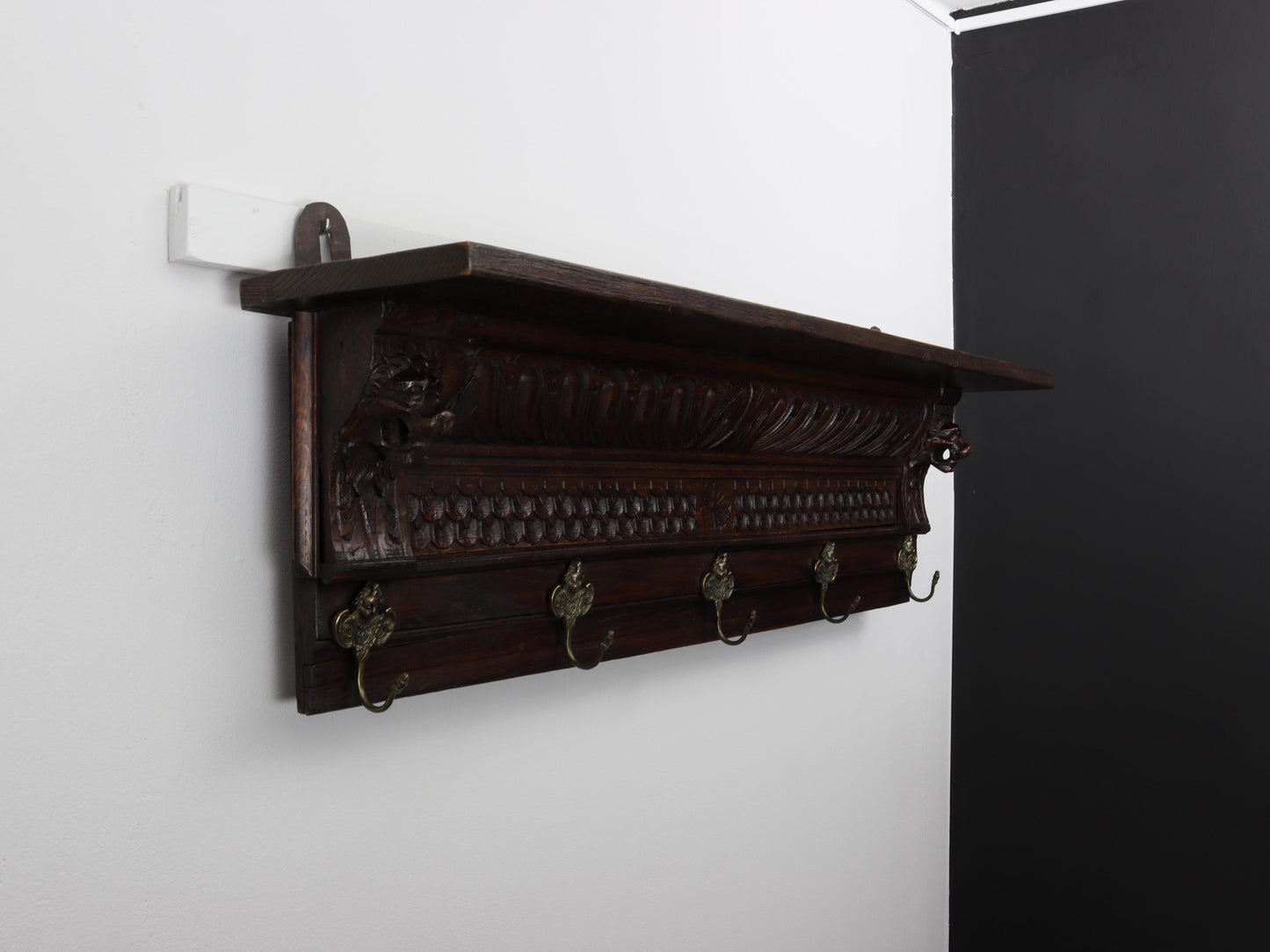 Antique Mechelen Style Coat Rack with Shelf – Wall Mount Entryway Decor