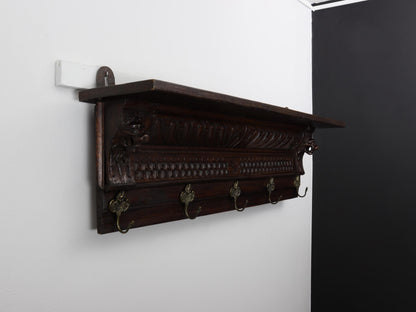 Antique Mechelen Style Coat Rack with Shelf – Wall Mount Entryway Decor