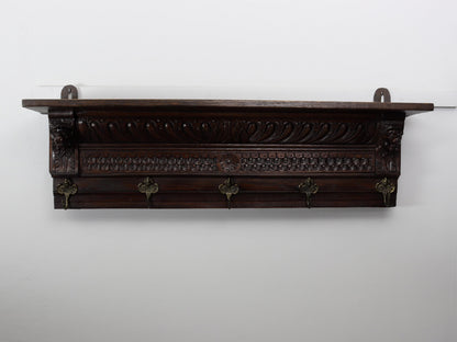 Antique Mechelen Style Coat Rack with Shelf – Wall Mount Entryway Decor