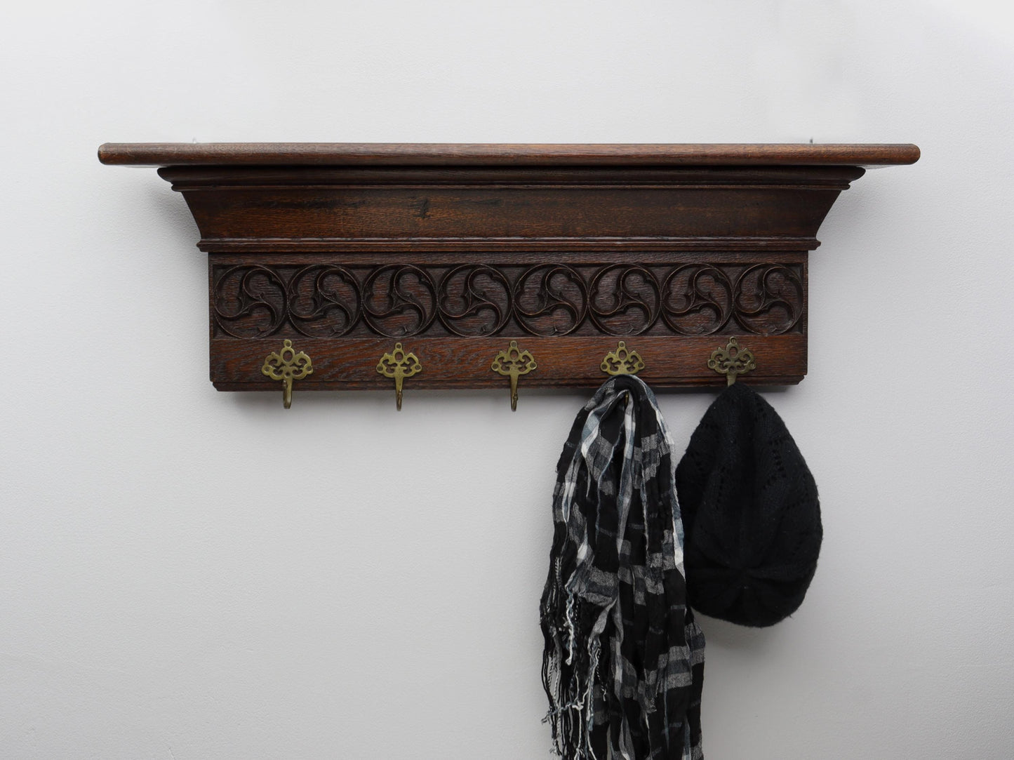 Antique Wall Mount Coat Rack with Shelf| Vintage Home Decor