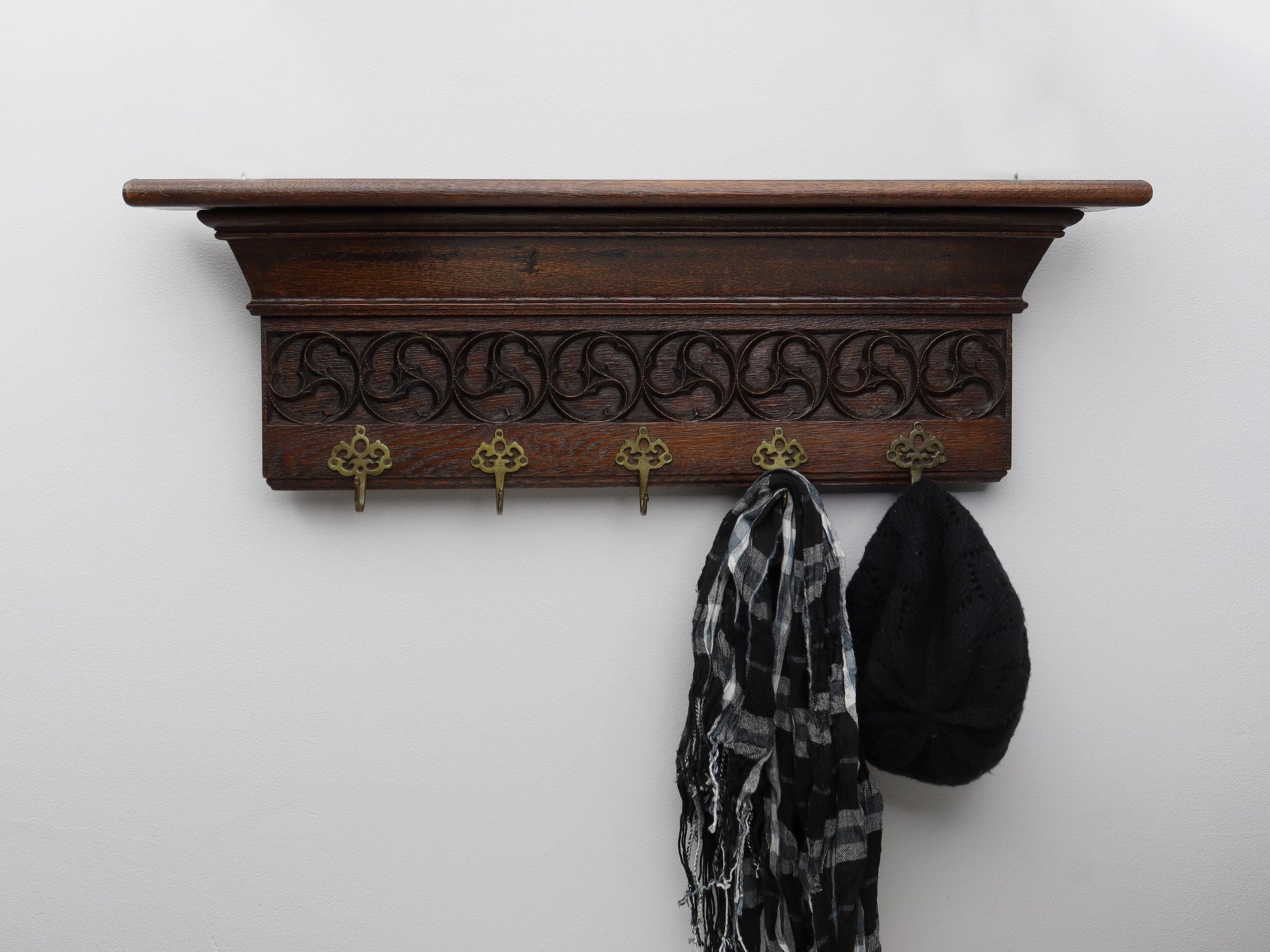 Antique Wall Mount Coat Rack with Shelf| Vintage Home Decor
