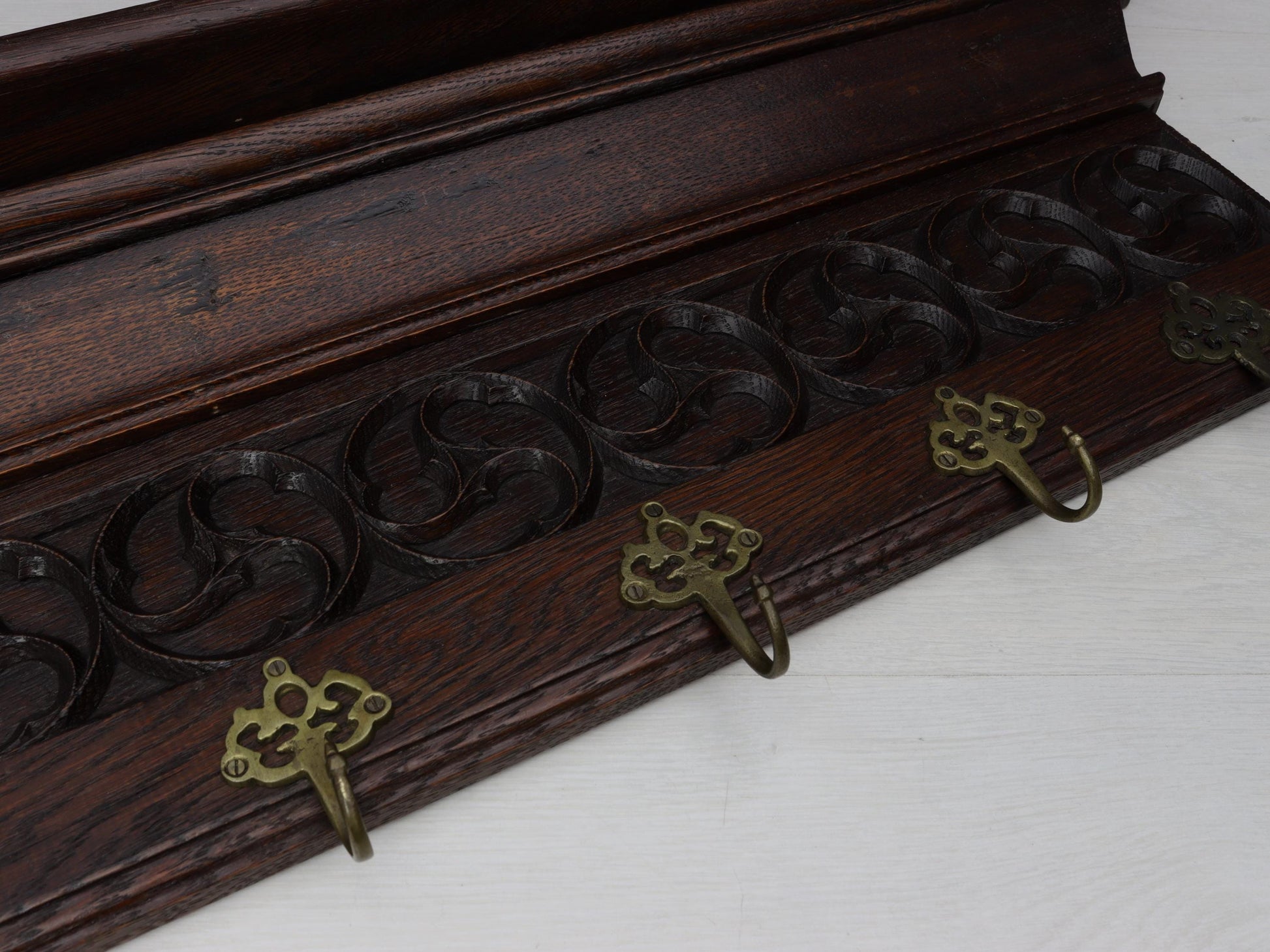 Antique Wall Mount Coat Rack with Shelf| Vintage Home Decor