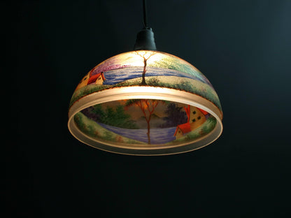 Vintage Hand-Painted Glass Pendant Light from Belgium-Unique Hanging Light-Vintage Home Decor