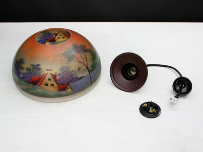 Vintage Hand-Painted Glass Pendant Light from Belgium-Unique Hanging Light-Vintage Home Decor