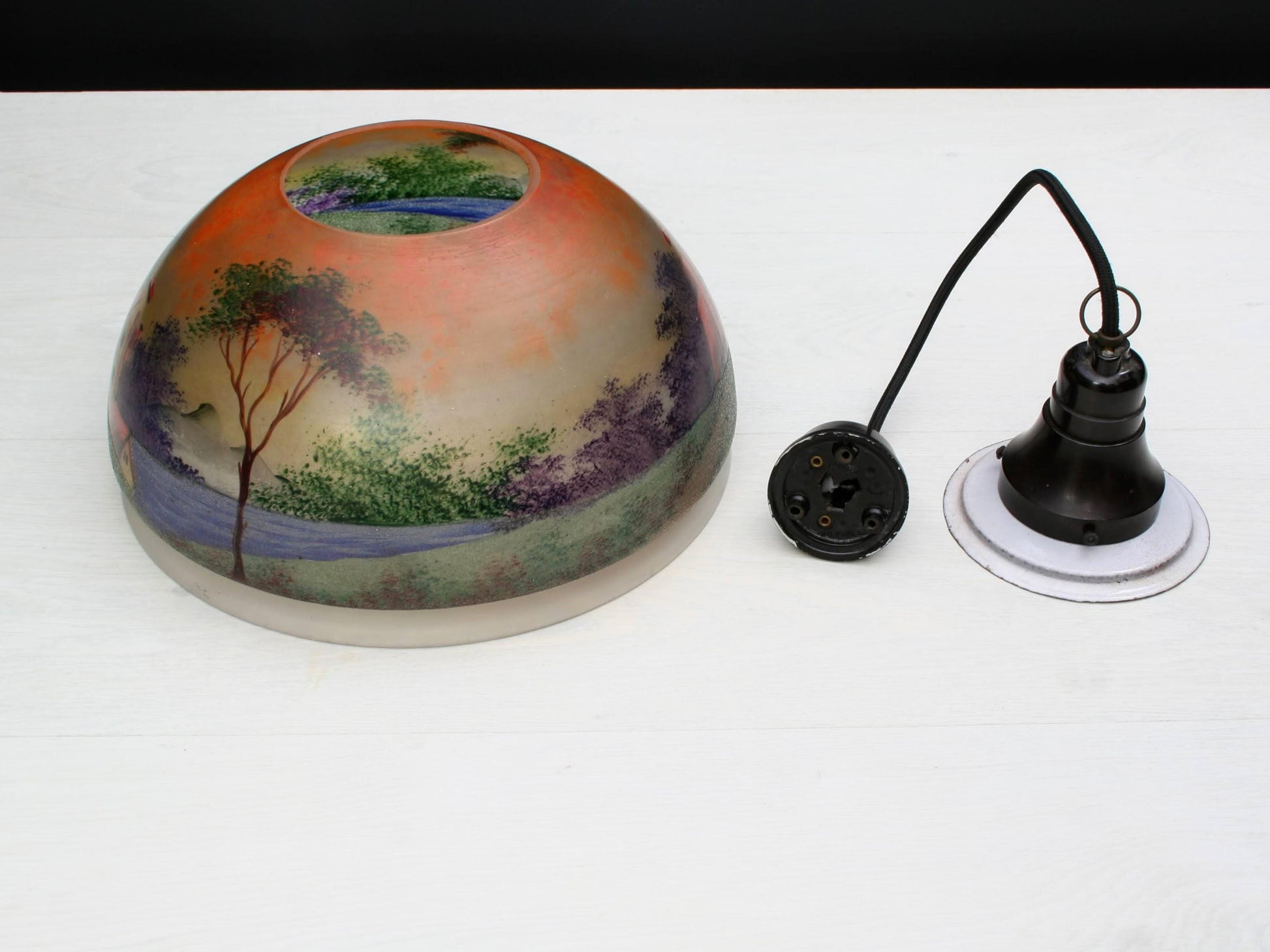 Vintage Hand-Painted Glass Pendant Light from Belgium-Unique Hanging Light-Vintage Home Decor