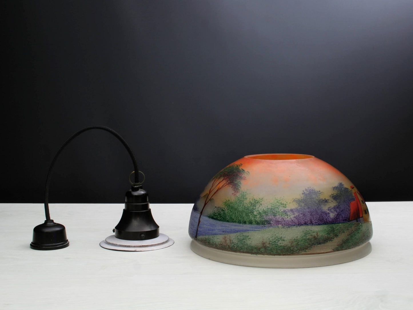 Vintage Hand-Painted Glass Pendant Light from Belgium-Unique Hanging Light-Vintage Home Decor